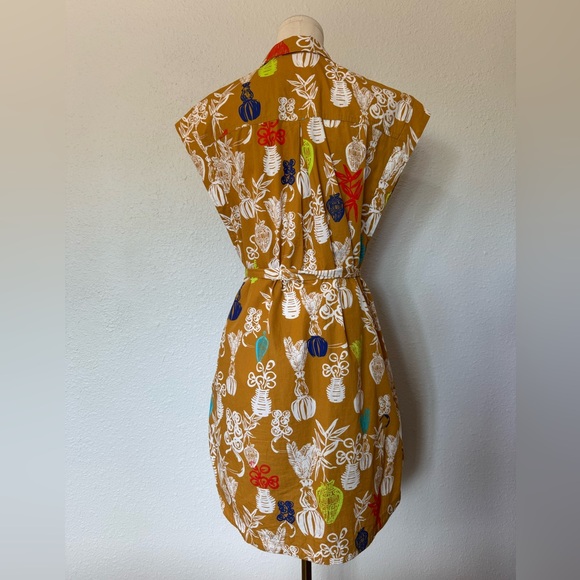 Anthropologie Maeve Toni Button Front Belted Tunic Dress Gold size Small - Picture 7 of 16